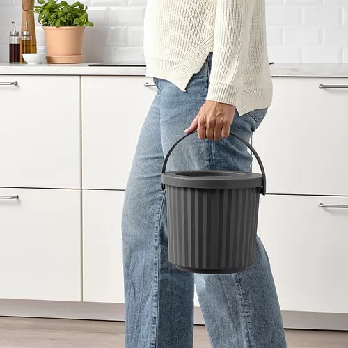 DAMMÄNG Bin with lid, dark grey, 8 l