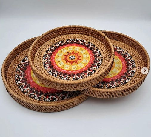 RATTAN SERVING TRAY SET