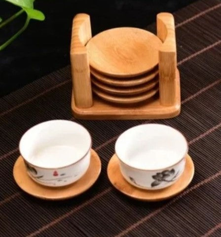 BAMBOO TEA CUP COASTER SET,6pcs Set