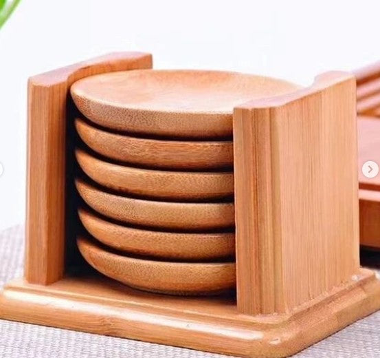 BAMBOO TEA CUP COASTER SET,6pcs Set