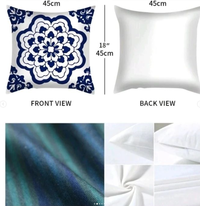 4PCS BLUE AND WHITE PORCELAIN PATTERN CUSHOIN COVER