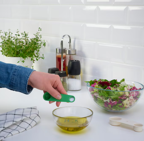 UPPFYLLD Measuring cup, set of 2, off-white/bright green