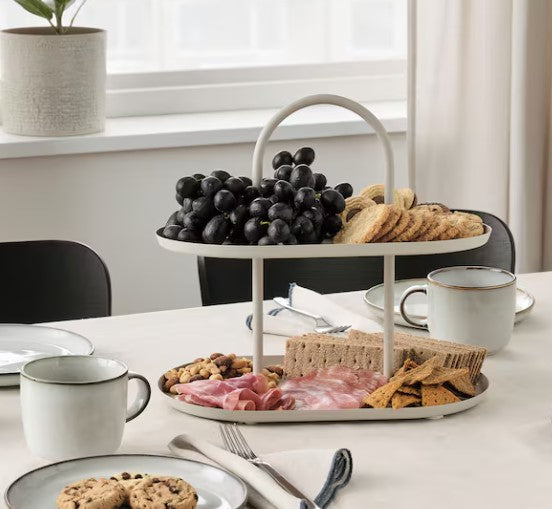 SOMMARÖGA Serving stand, two tiers, light grey-beige