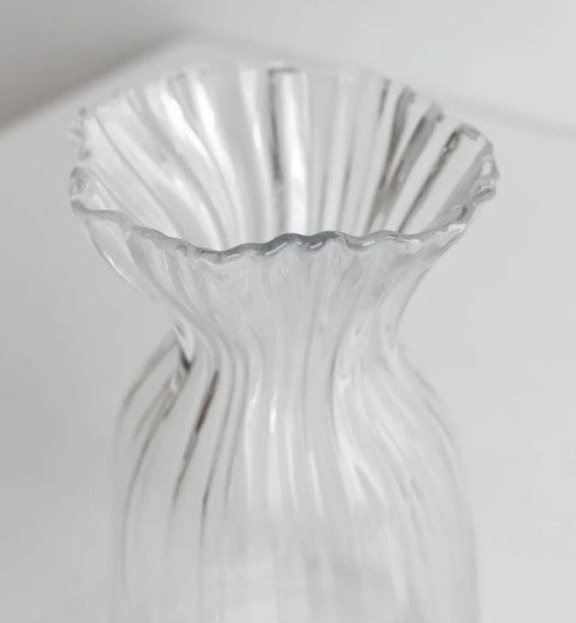 Paper bag style clear glass vase