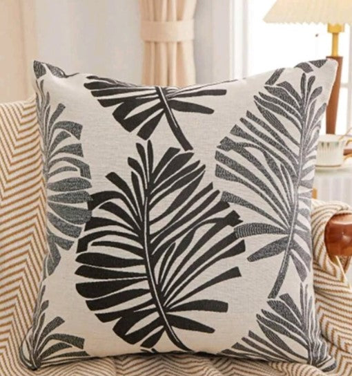 JACQUARD WOVEN LEAF PATTERN CUSHION COVER