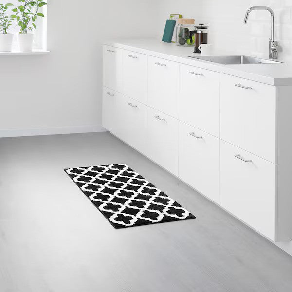 AUNING Kitchen mat, black/white, 45x120 cm