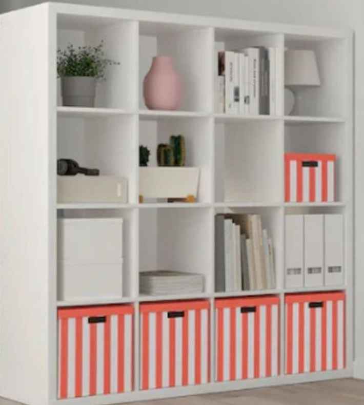 TJENA Storage box with lid, stripes / red/white