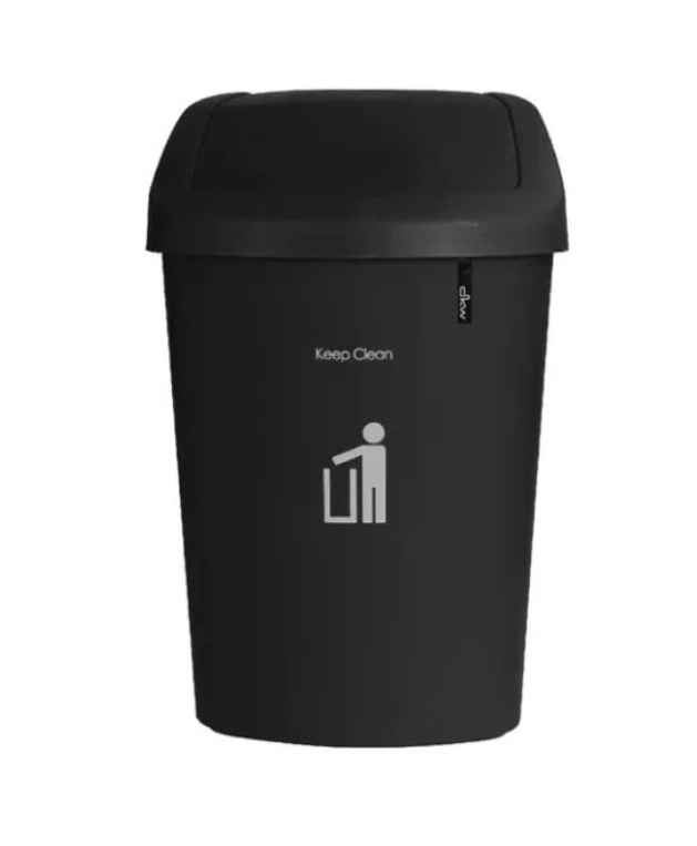 SWING LID TRASH BIN ASTIC - BLACK