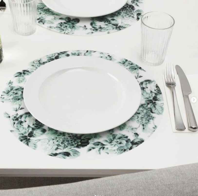 SMAKSINNE Place mat, white/green/flower