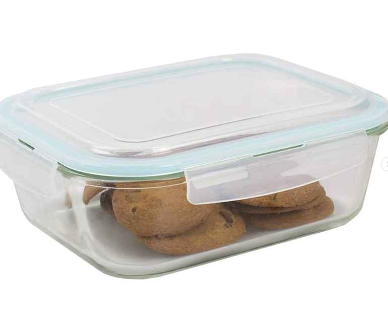 RECTANGLE GLASS FOOD STORAGE CONTAINER WITH PLASTIC LOCKING LID