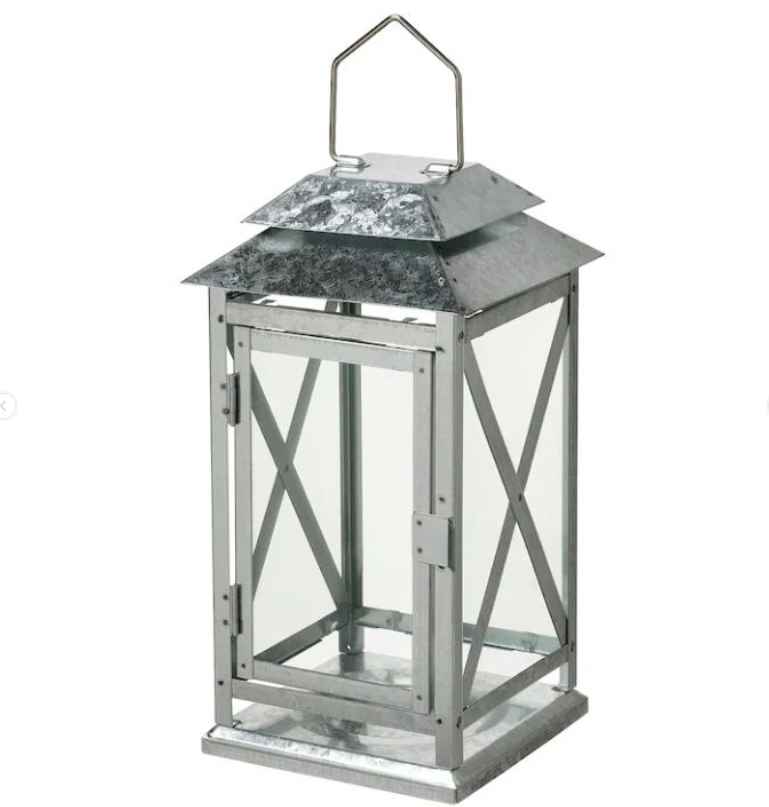 BEFÄSTA Lantern f block candle, in/outdoor, galvanised steel