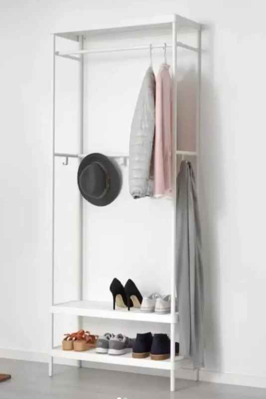 MACKAPÄR Coat rack with shoe storage unit, white