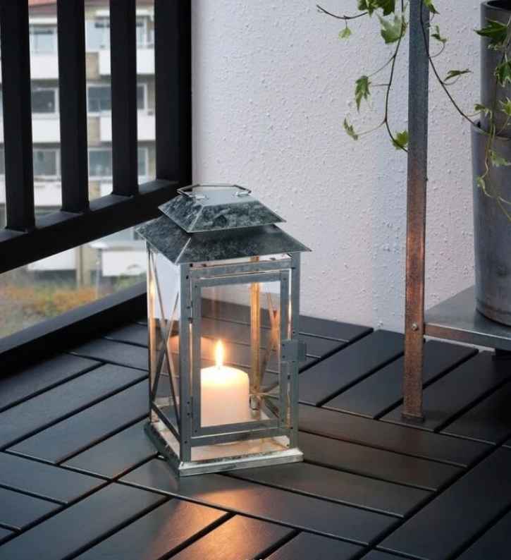 BEFÄSTA Lantern f block candle, in/outdoor, galvanised steel