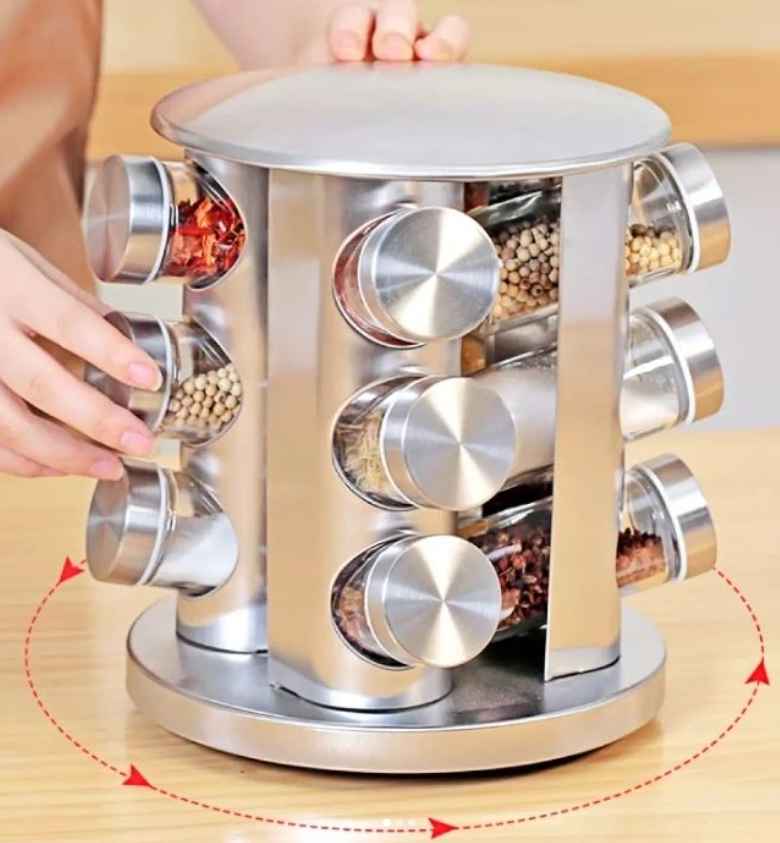 ROTATABLE SPICE RACK 12 glass bottles