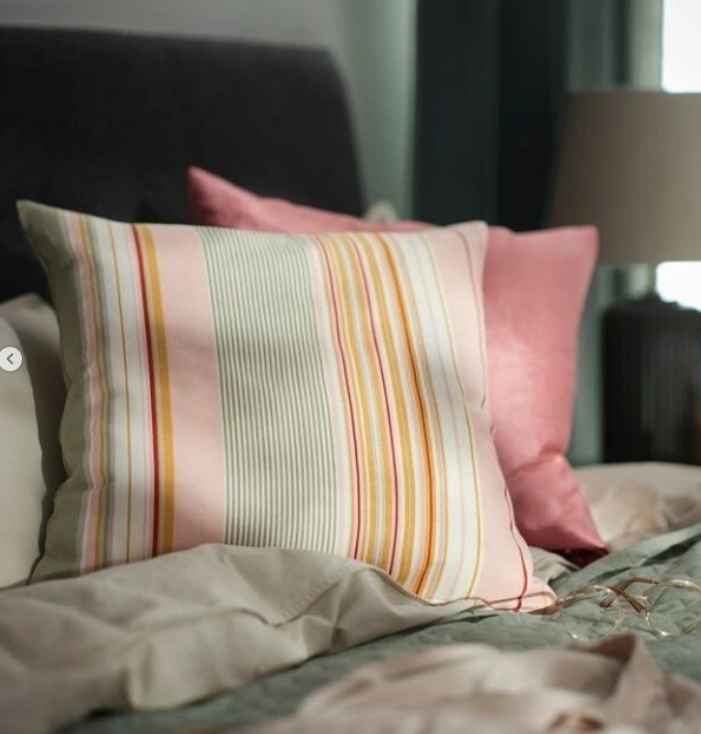 SOLMOTT Cushion cover, pink multicolour/striped