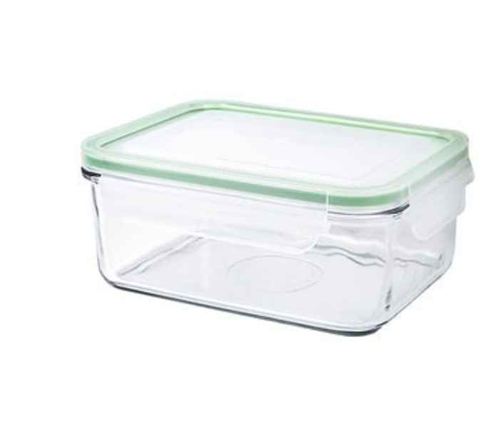 RECTANGLE GLASS FOOD STORAGE CONTAINER WITH PLASTIC LOCKING LID Microwave-safe Dishwasher-safe