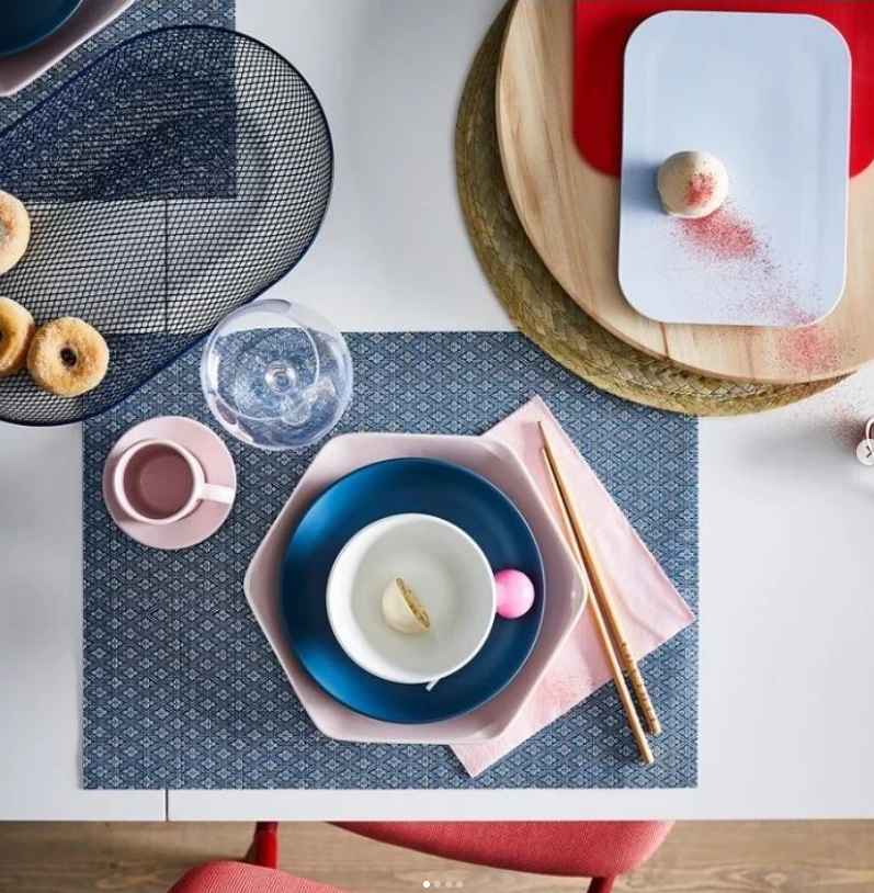 GALLRA Place mat, blue/patterned