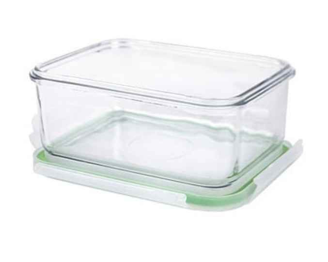 RECTANGLE GLASS FOOD STORAGE CONTAINER WITH PLASTIC LOCKING LID Microwave-safe Dishwasher-safe