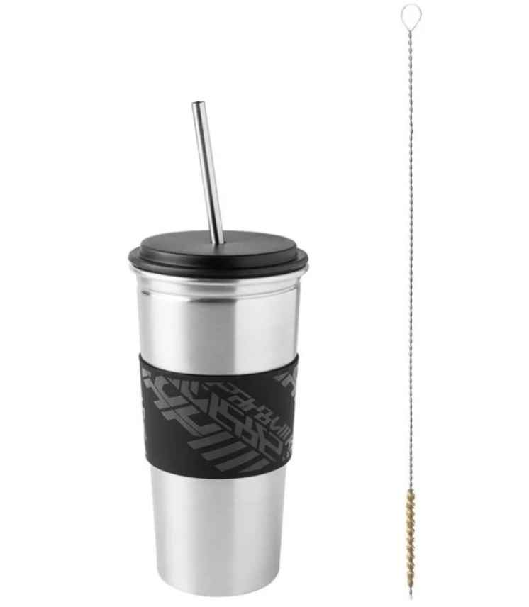 LÅNESPELARE Mug with lid and straw, black