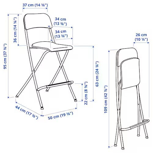 FRANKLIN Bar stool with backrest, foldable, black/black, 74 cm