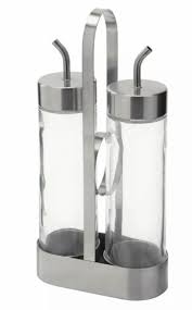 ÖRTFYLLD 3-piece oil/vinegar set, glass/stainless steel