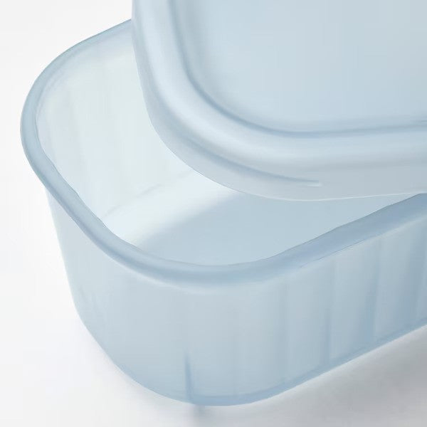 RYKTA Storage box with lid, transparent grey-blue