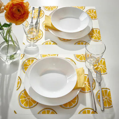 TORVFLY Place mat, patterned/yellow,